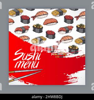jolie housse pour le menu sushi. illustration dessinée à la main - 3 Illustration de Vecteur