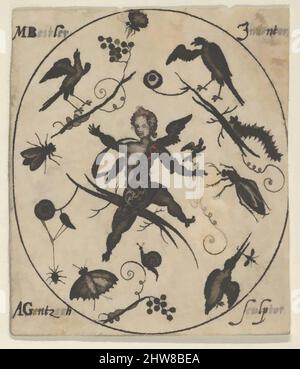 Art inspiré par Blackwork Design for Goldsmithwork with a Putto, Birds and insectes, 1616, gravure et noirtravail, feuille : 2 1/16 × 1 13/16 po. (5,2 × 4,6 cm), Andreas Gentzsch (allemand, active Augsbourg, env. 1600), après Mathais Beitler (allemand, Ansbach, actif ca. 1582–1616), ornemental, oeuvres classiques modernisées par Artotop avec une touche de modernité. Formes, couleur et valeur, impact visuel accrocheur sur l'art émotions par la liberté d'œuvres d'art d'une manière contemporaine. Un message intemporel qui cherche une nouvelle direction créative. Artistes qui se tournent vers le support numérique et créent le NFT Artotop Banque D'Images