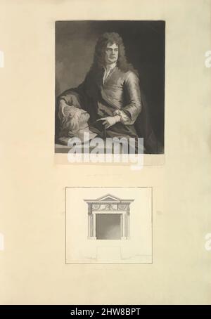 Art inspiré par la feuille d'Aedes Walpolianae, avec un imprimé et un dessin (a): Portrait de Grinling Gibbons; (b) Chimney to the Parlor, Houghton Hall, Norfolk, 1690–1735, (a): mezzotint (b): Encre noire, lavage gris, feuille: 28 15/16 × 20 1/2 po. (73,5 × 52 cm), divers, après, oeuvres classiques modernisées par Artotop avec une touche de modernité. Formes, couleur et valeur, impact visuel accrocheur sur l'art émotions par la liberté d'œuvres d'art d'une manière contemporaine. Un message intemporel qui cherche une nouvelle direction créative. Artistes qui se tournent vers le support numérique et créent le NFT Artotop Banque D'Images