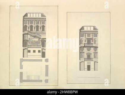 Art inspiré par la feuille d'Aedes Walpolianae montée de deux dessins (a): Côté de l'escalier, Houghton Hall, Norfolk, Elevation; (b): Fin de l'escalier, Houghton Hall, Norfolk, 1735, (a, b) : encre noire, lavage gris, feuille : 28 15/16 × 20 1/2 po. (73,5 × 52 cm), divers, oeuvres classiques modernisées par Artotop avec une touche de modernité. Formes, couleur et valeur, impact visuel accrocheur sur l'art émotions par la liberté d'œuvres d'art d'une manière contemporaine. Un message intemporel qui cherche une nouvelle direction créative. Artistes qui se tournent vers le support numérique et créent le NFT Artotop Banque D'Images