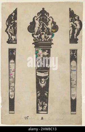 Art inspiré par le design pour un manche de couteau avec le Sermon sur le Mont, 1580–1600, gravure et travaux de noirclage, feuille : 4 3/16 × 2 13/16 po. (10,6 × 7,1 cm), Johann Theodor de Bry (Netherlandish, Strasbourg 1561–1623 Bad Schwalbach), Design pour une poignée de couteau avec le Sermont sur le Mont, oeuvres classiques modernisées par Artotop avec une touche de modernité. Formes, couleur et valeur, impact visuel accrocheur sur l'art émotions par la liberté d'œuvres d'art d'une manière contemporaine. Un message intemporel qui cherche une nouvelle direction créative. Artistes qui se tournent vers le support numérique et créent le NFT Artotop Banque D'Images