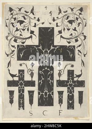 Art inspiré par Blackwork Print avec trois croix et rouleaux foliaires, d'une série de tirages Blackwork pour l'œuvre de Goldsmiths, 1615, gravure Blackwork, feuille : 4 3/4 × 3 9/16 po. (12,1 × 9,1 cm), Etienne Carteron (France, né Châtillon-sur-Seine, env. 1580), Blackwork design avec a, Classic œuvres modernisées par Artotop avec une touche de modernité. Formes, couleur et valeur, impact visuel accrocheur sur l'art émotions par la liberté d'œuvres d'art d'une manière contemporaine. Un message intemporel qui cherche une nouvelle direction créative. Artistes qui se tournent vers le support numérique et créent le NFT Artotop Banque D'Images