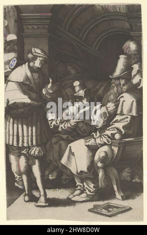 Art inspiré par Joseph expliquant ses rêves à Jacob, de l'histoire de Joseph, 1532, gravure; deuxième état de deux, feuille: 4 13/16 × 3 1/16 po. (12,2 × 7,8 cm), tirages, Heinrich Aldégraissant (allemand, Paderborn ca. 1502–1555/1561 Soest), Jospeh, debout à gauche, s'adresse à Jacob, qui, Œuvres classiques modernisées par Artotop avec une touche de modernité. Formes, couleur et valeur, impact visuel accrocheur sur l'art émotions par la liberté d'œuvres d'art d'une manière contemporaine. Un message intemporel qui cherche une nouvelle direction créative. Artistes qui se tournent vers le support numérique et créent le NFT Artotop Banque D'Images