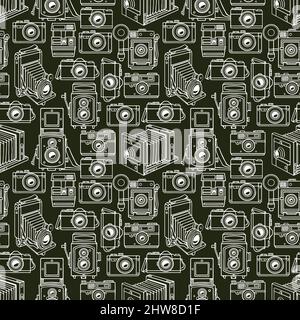 sans coutures avec différentes caméras d'esquisse vintage. illustration dessinée à la main Illustration de Vecteur