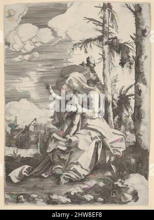 The Virgin with the Blessing Child in a Landscape, Engraving, Sheet: 6 7/8 × 4 11/16 in. (17.5 × 11.9 cm), Prints, Albrecht Altdorfer (German, Regensburg ca. 1480–1538 Regensburg) Stock Photo