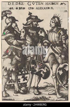 Art inspiré par les trois héros Heaten (Die Drei Guten Haiden), de Heroes et Heroines, 1516, Woodcut; premier état de trois (Hollstein), feuille: 7 5/8 × 5 3/16 po. (19,4 × 13,1 cm), Prints, Hans Burgkmair (allemand, Augsbourg 1473–1531 Augsbourg), Block cut by Jost de Necker (1480–1546, œuvres classiques modernisées par Artotop avec une touche de modernité. Formes, couleur et valeur, impact visuel accrocheur sur l'art émotions par la liberté d'œuvres d'art d'une manière contemporaine. Un message intemporel qui cherche une nouvelle direction créative. Artistes qui se tournent vers le support numérique et créent le NFT Artotop Banque D'Images