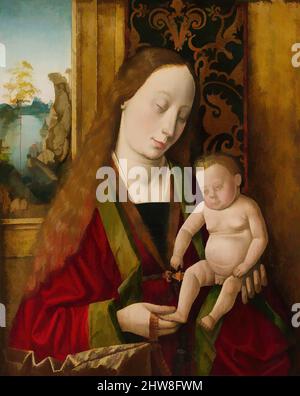 Art inspiré par Virgin and Child, huile, or et argent sur linden, 15 5/8 x 12 1/8 po. (39,7 x 30,8 cm), peintures, atelier ou cercle de Hans Traut (allemand, env. 1500), cette peinture témoigne de l'influence répandue des premiers maîtres néerlandais sur les artistes allemands de la dernière moitié, les œuvres classiques modernisées par Artotop avec un peu de modernité. Formes, couleur et valeur, impact visuel accrocheur sur l'art émotions par la liberté d'œuvres d'art d'une manière contemporaine. Un message intemporel qui cherche une nouvelle direction créative. Artistes qui se tournent vers le support numérique et créent le NFT Artotop Banque D'Images