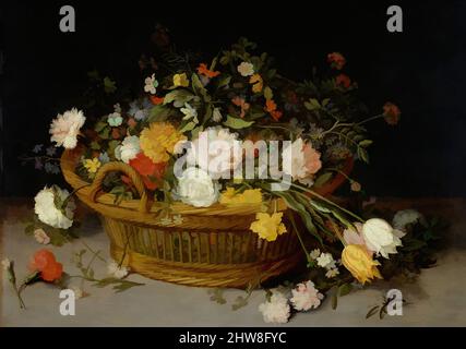 Art inspiré par Un panier de fleurs, probablement 1620s, huile sur bois, 18 1/2 x 26 7/8 po. (47 x 68,3 cm), peintures, Jan Brueghel le plus jeune (Flamand, Anvers 1601–1678 Anvers), l'artiste a repris le studio de son célèbre père en 1625 quand Jan l'Elder est mort de façon inattendue. La composition, œuvres classiques modernisées par Artotop avec un peu de modernité. Formes, couleur et valeur, impact visuel accrocheur sur l'art émotions par la liberté d'œuvres d'art d'une manière contemporaine. Un message intemporel qui cherche une nouvelle direction créative. Artistes qui se tournent vers le support numérique et créent le NFT Artotop Banque D'Images