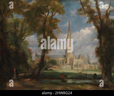 Art inspiré par la cathédrale de Salisbury depuis le parc de Bishop, env. 1825, huile sur toile, 34 5/8 x 44 in. (87,9 x 111,8 cm), peintures, John Constable (British, East Bergholt 1776–1837 Hampstead), cette peinture a été faite comme une étude à grande échelle pour la photo de 1826. Cette dernière image, les œuvres classiques modernisées par Artotop avec une touche de modernité. Formes, couleur et valeur, impact visuel accrocheur sur l'art émotions par la liberté d'œuvres d'art d'une manière contemporaine. Un message intemporel qui cherche une nouvelle direction créative. Artistes qui se tournent vers le support numérique et créent le NFT Artotop Banque D'Images