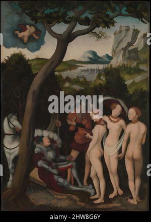 Art inspiré par le jugement de Paris, ca. 1528, huile sur hêtre, 40 1/8 x 28in. (101,9 x 71,1cm), peintures, Lucas Cranach l'aîné (allemand, Kronach 1472–1553 Weimar), Cranach est devenu un peintre de cour célèbre pour les électeurs de Saxe à Wittenberg. Parmi les œuvres mythologiques les plus populaires, les œuvres classiques modernisées par Artotop avec une touche de modernité. Formes, couleur et valeur, impact visuel accrocheur sur l'art émotions par la liberté d'œuvres d'art d'une manière contemporaine. Un message intemporel qui cherche une nouvelle direction créative. Artistes qui se tournent vers le support numérique et créent le NFT Artotop Banque D'Images