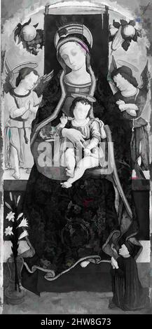 Art inspiré par Madonna et Child Enthroned avec deux anges et un donneur, 1481?, Tempera sur bois, or, total 54 x 25 3/4 po. (137,2 x 65,4 cm); surface peinte 52 x 24 1/4 po (132,1 x 61,5 cm), peintures, Vittore Crivelli (italien, Venise, actif par 1465–mort 1501/2 Fermo, oeuvres classiques modernisées par Artotop avec une touche de modernité. Formes, couleur et valeur, impact visuel accrocheur sur l'art émotions par la liberté d'œuvres d'art d'une manière contemporaine. Un message intemporel qui cherche une nouvelle direction créative. Artistes qui se tournent vers le support numérique et créent le NFT Artotop Banque D'Images