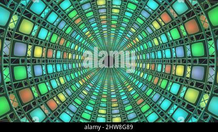 Tunnel léger de scène. Arrière-plan de l'écran vert. 3D rendu. Virtual Set studio pour les films de chromie. Où que vous soyez, avec une configuration simple, quelques mètres carrés Banque D'Images