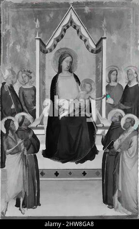 Art inspiré par Madonna et Child Enthroned with Saints, Tempéra sur bois, or, total 13 1/4 x 8 1/2 po. (33,7 x 21,6 cm); surface peinte 13 x 8 1/8 po (33 x 20,6 cm), peintures, atelier de Bernardo Daddi (italien, Florence (?) env. 1290–1348 Florence, œuvres classiques modernisées par Artotop avec une touche de modernité. Formes, couleur et valeur, impact visuel accrocheur sur l'art émotions par la liberté d'œuvres d'art d'une manière contemporaine. Un message intemporel qui cherche une nouvelle direction créative. Artistes qui se tournent vers le support numérique et créent le NFT Artotop Banque D'Images