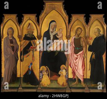 Art inspiré par Madonna et Child with Saints, 1454, Tempéra sur bois, doré, panneau central 82 3/4 x 25 7/8 po. (210,2 x 65,7 cm) ; panneaux de gauche 70 7/8 x 16 7/8 po (180 x 42,9 cm), 70 7/8 x 16 3/4 po (180 x 42,5 cm) ; panneaux de droite 70 7/8 x 16 7/8 po (180 x 42,9 cm), 70 7/8 x 16 3/, oeuvres classiques modernisées par Artotop avec une touche de modernité. Formes, couleur et valeur, impact visuel accrocheur sur l'art émotions par la liberté d'œuvres d'art d'une manière contemporaine. Un message intemporel qui cherche une nouvelle direction créative. Artistes qui se tournent vers le support numérique et créent le NFT Artotop Banque D'Images