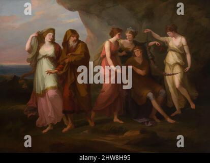 Art inspiré par Telemachus et les nymphes de Calypso, 1782, huile sur toile, 32 1/2 x 44 1/4 po. (82,6 x 112,4 cm), peintures, Angelica Kauffmann (Suisse, Chur 1741–1807 Rome), Angelica Kauffmann est née en Suisse mais a fait sa réputation en Italie et en Angleterre, où elle était une, des œuvres classiques modernisées par Artotop avec un peu de modernité. Formes, couleur et valeur, impact visuel accrocheur sur l'art émotions par la liberté d'œuvres d'art d'une manière contemporaine. Un message intemporel qui cherche une nouvelle direction créative. Artistes qui se tournent vers le support numérique et créent le NFT Artotop Banque D'Images