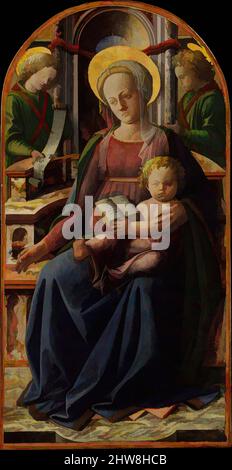 Art inspiré par Madonna et Child Enthroned avec deux Anges, Tempera et or sur bois, transféré du bois, haut voûté, 48 1/4 x 24 3/4 po. (122,6 x 62,9 cm), peintures, FRA Filippo Lippi (italien, Florence ca. 1406–1469 Spoleto), la Vierge tient une rose comme la mariée du Christ et est, oeuvres classiques modernisées par Artotop avec un peu de modernité. Formes, couleur et valeur, impact visuel accrocheur sur l'art émotions par la liberté d'œuvres d'art d'une manière contemporaine. Un message intemporel qui cherche une nouvelle direction créative. Artistes qui se tournent vers le support numérique et créent le NFT Artotop Banque D'Images