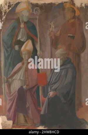 Art inspiré par Saints Augustine et François, un évêque Saint, et Saint Benoît, Tempéra sur papier, posé sur toile, transféré du bois, 56 x 39 1/2 po. (142,2 x 100,3 cm), esquisses de pastels et d'huile sur papier, FRA Filippo Lippi (italien, Florence ca. 1406–1469 Spoleto, œuvres classiques modernisées par Artotop avec une touche de modernité. Formes, couleur et valeur, impact visuel accrocheur sur l'art émotions par la liberté d'œuvres d'art d'une manière contemporaine. Un message intemporel qui cherche une nouvelle direction créative. Artistes qui se tournent vers le support numérique et créent le NFT Artotop Banque D'Images