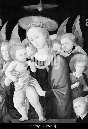 Art inspiré par Madonna et l'enfant avec le bébé Saint Jean Baptiste et les Anges, Tempera et or sur bois, 33 3/8 x 23 3/4 po. (84,8 x 60,3 cm), peintures, Maître appelé Pseudo-Pier Francesco Fiorentino (italien, florentin, actif ca. 1460–1500, œuvres classiques modernisées par Artotop avec une touche de modernité. Formes, couleur et valeur, impact visuel accrocheur sur l'art émotions par la liberté d'œuvres d'art d'une manière contemporaine. Un message intemporel qui cherche une nouvelle direction créative. Artistes qui se tournent vers le support numérique et créent le NFT Artotop Banque D'Images