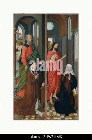 Art inspiré par Saint Paul avec Paolo Pagagnotti; Christ apparaissant à sa mère, fin 1480s, huile sur bois, (a) général 37 3/8 x 11 3/8 po. (94,9 x 28,9 cm), surface peinte 36 3/4 x 10 7/8 po (93,4 x 27,6 cm); b) hors tout 37 1/4 x 11 1/4 po (94,6 x 28,6 cm), surface peinte 36 3/4 x, œuvres classiques modernisées par Artotop avec une touche de modernité. Formes, couleur et valeur, impact visuel accrocheur sur l'art émotions par la liberté d'œuvres d'art d'une manière contemporaine. Un message intemporel qui cherche une nouvelle direction créative. Artistes qui se tournent vers le support numérique et créent le NFT Artotop Banque D'Images