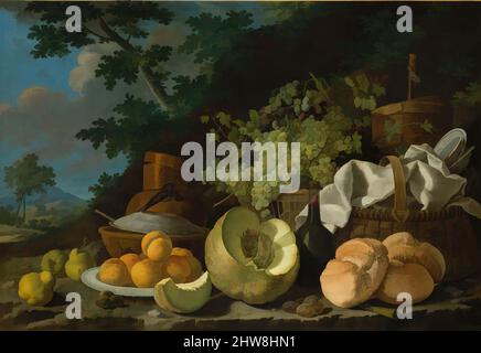 Art inspiré par le repas de l'après-midi (la Merienda), env. 1772, huile sur toile, 41 1/2 x 60 1/2 in. (105,4 x 153,7 cm), peintures, Luis Meléndez (espagnol, Naples 1716–1780 Madrid), cette vie encore de Meléndez est exceptionnelle dans son format et sa composition. Le cadre dans un paysage luxuriant, Classic œuvres modernisées par Artotop avec une touche de modernité. Formes, couleur et valeur, impact visuel accrocheur sur l'art émotions par la liberté d'œuvres d'art d'une manière contemporaine. Un message intemporel qui cherche une nouvelle direction créative. Artistes qui se tournent vers le support numérique et créent le NFT Artotop Banque D'Images