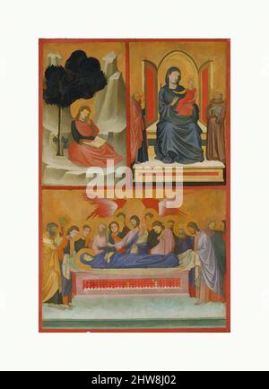 Art inspiré par Saint John sur Patmos, Madonna et Child Enthroned, et mort de la Vierge; la Crucifixion, Tempera sur bois, or Ground, aile gauche 24 3/8 x 16 po. (61,9 x 40,6 cm); aile droite 24 3/8 x 15 3/4 po (61,9 x 40 cm), peintures, Pacino di Bonaguida (italien, active Florence, oeuvres classiques modernisées par Artotop avec une touche de modernité. Formes, couleur et valeur, impact visuel accrocheur sur l'art émotions par la liberté d'œuvres d'art d'une manière contemporaine. Un message intemporel qui cherche une nouvelle direction créative. Artistes qui se tournent vers le support numérique et créent le NFT Artotop Banque D'Images