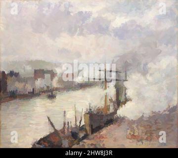 Art inspiré par les bateaux à vapeur dans le port de Rouen, 1896, huile sur toile, 18 x 21 1/2 po. (45,7 x 54,6 cm), peintures, Camille Pissarro (française, Charlotte Amalie, Saint Thomas 1830–1903 Paris), le 20 janvier 1896, quand Pissarro est arrivé pour son second séjour prolongé à Rouen, il était déjà, oeuvres classiques modernisées par Artotop avec un peu de modernité. Formes, couleur et valeur, impact visuel accrocheur sur l'art émotions par la liberté d'œuvres d'art d'une manière contemporaine. Un message intemporel qui cherche une nouvelle direction créative. Artistes qui se tournent vers le support numérique et créent le NFT Artotop Banque D'Images