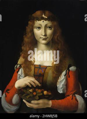 Art inspiré par Girl with Cherries, CA. 1491–95, huile sur bois, 19 1/4 x 14 3/4 po (48,9 x 37,5 cm), peintures, attribuées à Giovanni Ambrogio de Predis (italien, milanais, actif par 1472–mort après 1508), formé à Milan, Ambrogio de Predis a été associé après 1483 à Leonardo da, oeuvres classiques modernisées par Artotop avec un peu de modernité. Formes, couleur et valeur, impact visuel accrocheur sur l'art émotions par la liberté d'œuvres d'art d'une manière contemporaine. Un message intemporel qui cherche une nouvelle direction créative. Artistes qui se tournent vers le support numérique et créent le NFT Artotop Banque D'Images