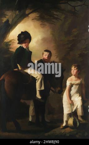 Art inspiré par les enfants Drummond, ca. 1808–9, huile sur toile, 94 1/4 x 60 1/4 in. (239,4 x 153 cm), peintures, Sir Henry Raeburn (Britannique, Stockbridge, Écosse 1756–1823 Édimbourg, Écosse), George Drummond (1802–1851), Qui est assis à cheval son poney, est accompagné de deux, oeuvres classiques modernisées par Artotop avec un peu de modernité. Formes, couleur et valeur, impact visuel accrocheur sur l'art émotions par la liberté d'œuvres d'art d'une manière contemporaine. Un message intemporel qui cherche une nouvelle direction créative. Artistes qui se tournent vers le support numérique et créent le NFT Artotop Banque D'Images