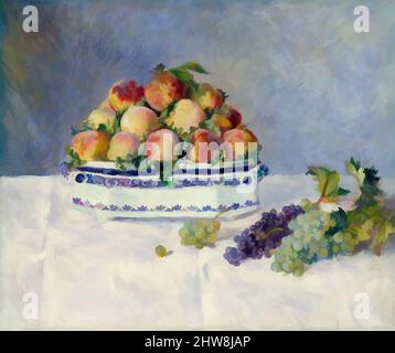 Art inspiré par Still Life avec pêches et raisins, 1881, huile sur toile, 21 1/4 x 25 5/8 po. (54 x 65,1 cm), peintures, Auguste Renoir (français, Limoges 1841–1919 Cagnes-sur-Mer), Renoir a passé une partie de l'été 1881 dans la maison de campagne de son patron Paul Berard en petite Normandie, oeuvres classiques modernisées par Artotop avec une touche de modernité. Formes, couleur et valeur, impact visuel accrocheur sur l'art émotions par la liberté d'œuvres d'art d'une manière contemporaine. Un message intemporel qui cherche une nouvelle direction créative. Artistes qui se tournent vers le support numérique et créent le NFT Artotop Banque D'Images