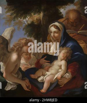 Art inspiré par la Sainte famille avec les anges, ca. 1700, huile sur toile, 50 x 45 1/2 in. (127 x 115,6 cm), peintures, Sebastiano Ricci (italien, Belluno 1659–1734 Venise), artiste d'installations et d'inventions remarquables, Sebastiano Ricci a acquis une réputation dans toute l'Europe. Ce Saint, classique œuvres modernisées par Artotop avec une touche de modernité. Formes, couleur et valeur, impact visuel accrocheur sur l'art émotions par la liberté d'œuvres d'art d'une manière contemporaine. Un message intemporel qui cherche une nouvelle direction créative. Artistes qui se tournent vers le support numérique et créent le NFT Artotop Banque D'Images