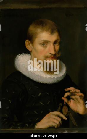 Art inspiré par Portrait of a Man, peut-être architecte ou géographe, 1597, huile sur cuivre, 8 1/2 x 5 3/4 po. (21,6 x 14,6 cm), peintures, Peter Paul Rubens (Flamand, Siegen 1577–1640 Anvers), ce portrait sensible sur le cuivre est l’une des premières œuvres connues de Rubens. La place et, les œuvres classiques modernisées par Artotop avec une touche de modernité. Formes, couleur et valeur, impact visuel accrocheur sur l'art émotions par la liberté d'œuvres d'art d'une manière contemporaine. Un message intemporel qui cherche une nouvelle direction créative. Artistes qui se tournent vers le support numérique et créent le NFT Artotop Banque D'Images