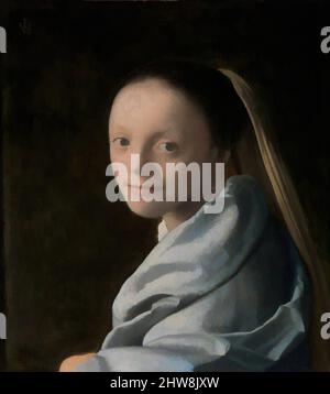 Art inspiré par l'étude d'une jeune femme, ca. 1665–67, huile sur toile, 17 1/2 x 15 3/4 in. (44,5 x 40 cm), peintures, Johannes Vermeer (néerlandais, Delft 1632–1675 Delft), ceci peut être l'une des trois peintures de Vermeer qui ont été décrites dans une vente aux enchères d'Amsterdam de 1696 comme un 'visage' dans un, œuvres classiques modernisées par Artotop avec un peu de modernité. Formes, couleur et valeur, impact visuel accrocheur sur l'art émotions par la liberté d'œuvres d'art d'une manière contemporaine. Un message intemporel qui cherche une nouvelle direction créative. Artistes qui se tournent vers le support numérique et créent le NFT Artotop Banque D'Images