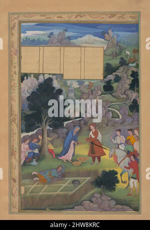 Art inspiré par Un roi offre de faire amende honorable à une mère bérasée, Folio d'un Khamsa (Quintet) d'Amir Khusrau Dihlavi, 1597–98, attribué à l'Inde, soutien principal: Encre, aquarelle opaque, Or sur papier, H. 9 3/4 po. .(24,8 cm), CODICES, peinture attribuée à Miskin (active ca. 1570, œuvres classiques modernisées par Artotop avec une touche de modernité. Formes, couleur et valeur, impact visuel accrocheur sur l'art émotions par la liberté d'œuvres d'art d'une manière contemporaine. Un message intemporel qui cherche une nouvelle direction créative. Artistes qui se tournent vers le support numérique et créent le NFT Artotop Banque D'Images