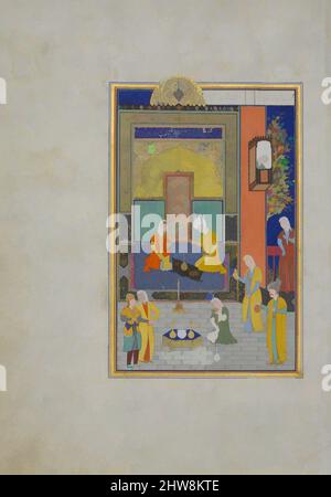 Art inspiré par Bahram Gur au Palais jaune le dimanche, Folio 213 d'un Khamsa (Quintet) de Nizami, A.H. 931/A.D. 1524–25, fabriqué en Afghanistan d'aujourd'hui, Herat, encre, aquarelle opaque, argent, Et or sur papier, peinture: H. 7 1/2 po. (19,1 cm), CODICES, peinture par Shaikh Zada, oeuvres classiques modernisées par Artotop avec un peu de modernité. Formes, couleur et valeur, impact visuel accrocheur sur l'art émotions par la liberté d'œuvres d'art d'une manière contemporaine. Un message intemporel qui cherche une nouvelle direction créative. Artistes qui se tournent vers le support numérique et créent le NFT Artotop Banque D'Images