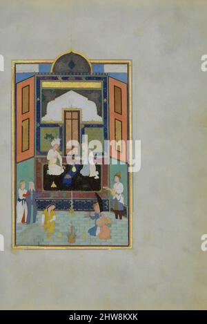 Art inspiré par Bahram Gur au Palais blanc le vendredi, Folio 235 d'un Khamsa (Quintet) de Nizami, A.H. 931/A.D. 1524–25, fabriqué en Afghanistan d'aujourd'hui, Herat, aquarelle opaque, encre et or sur papier, peinture : H. 8 13/16 po. (22,4 cm), CODICES, peint par Shaikh Zada, The, œuvres classiques modernisées par Artotop avec un peu de modernité. Formes, couleur et valeur, impact visuel accrocheur sur l'art émotions par la liberté d'œuvres d'art d'une manière contemporaine. Un message intemporel qui cherche une nouvelle direction créative. Artistes qui se tournent vers le support numérique et créent le NFT Artotop Banque D'Images