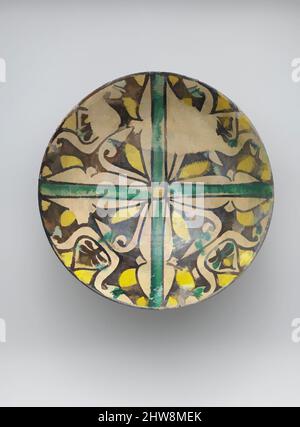 Art inspiré par Buff Ware Bowl avec des motifs géométriques, 9th siècle, attribué à l'Iran, Nishapur. Excavé en Iran, Nishapur, faïence; décoration polychrome sous verglas transparent, H. 4 1/16 po. (10,3 cm), la céramique, Une composition typique pour les objets de buff ware, les œuvres classiques modernisées par Artotop avec une touche de modernité. Formes, couleur et valeur, impact visuel accrocheur sur l'art émotions par la liberté d'œuvres d'art d'une manière contemporaine. Un message intemporel qui cherche une nouvelle direction créative. Artistes qui se tournent vers le support numérique et créent le NFT Artotop Banque D'Images