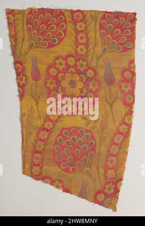 Art inspiré par la soie fragment avec Wavy-vigne motif sur le sol vert, 16th siècle, attribué à la Turquie, Bursa ou Istanbul, soie, Fil en métal; lampas (kemha), textile (plus grande pièce): H. 53 1/4 po. (135,3 cm), textiles-Woven, spectaculaire, large-pattern silks ont été favorisés, les œuvres classiques modernisées par Artotop avec une touche de modernité. Formes, couleur et valeur, impact visuel accrocheur sur l'art émotions par la liberté d'œuvres d'art d'une manière contemporaine. Un message intemporel qui cherche une nouvelle direction créative. Artistes qui se tournent vers le support numérique et créent le NFT Artotop Banque D'Images