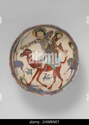 Art inspiré par Bowl avec Bahram Gur et Azada, fin 12th–début 13th siècle, attribué à l'Iran, probablement Kashan, Stonepaste; vitrifié (opaque monochrome), Peint en glaçure et en surglaçure, doré, H. 3 7/16 po. (8,7 cm), céramique, Bahram Gur, défié par sa concubine Azada dans a, oeuvres classiques modernisées par Artotop avec un peu de modernité. Formes, couleur et valeur, impact visuel accrocheur sur l'art émotions par la liberté d'œuvres d'art d'une manière contemporaine. Un message intemporel qui cherche une nouvelle direction créative. Artistes qui se tournent vers le support numérique et créent le NFT Artotop Banque D'Images