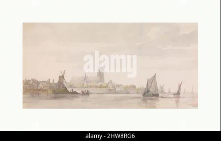 Art inspiré par la vue de la Groote Kerk à Dordrecht de la rivière Maas, ca. 1647–48, craie noire et craie noire humidifiée, lavage gris (principalement dans les nuages, l'eau et les voiles), lavage jaune verdâtre et vert grisâtre (dans les arbres et sous les maisons à gauche), et touches de brun, oeuvres classiques modernisées par Artotop avec un peu de modernité. Formes, couleur et valeur, impact visuel accrocheur sur l'art émotions par la liberté d'œuvres d'art d'une manière contemporaine. Un message intemporel qui cherche une nouvelle direction créative. Artistes qui se tournent vers le support numérique et créent le NFT Artotop Banque D'Images