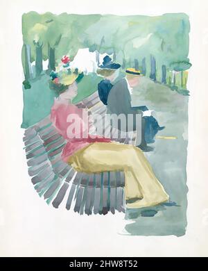 Art inspiré par le grand jardin public de Boston Carnet d'esquisses : un homme et deux femmes assis dans le parc, 1895–97, Recto : aquarelle et crayon, bordé d'un crayon; Verso : crayon, bordé, 14 1/8 x 11 3/16 po. (35,8 x 28,4 cm), dessins, Maurice Brazil Prendergast (américain, St. John’s, œuvres classiques modernisées par Artotop avec une touche de modernité. Formes, couleur et valeur, impact visuel accrocheur sur l'art émotions par la liberté d'œuvres d'art d'une manière contemporaine. Un message intemporel qui cherche une nouvelle direction créative. Artistes qui se tournent vers le support numérique et créent le NFT Artotop Banque D'Images