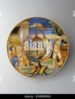 Art inspiré par le plat de l'Armorial : l'histoire du roi Anius, 1532, Maiolica (faïence émaillée), Diam. 10 3/8 po (26,4 cm), céramique-poterie, Francesco Xanto Avelli da Rovigo (Italien, Rovigo ca7–1542), cette splendide plaque fait partie de l'un des plus grands services de majolica jamais faits, oeuvres classiques modernisées par Artotop avec un peu de modernité. Formes, couleur et valeur, impact visuel accrocheur sur l'art émotions par la liberté d'œuvres d'art d'une manière contemporaine. Un message intemporel qui cherche une nouvelle direction créative. Artistes qui se tournent vers le support numérique et créent le NFT Artotop Banque D'Images