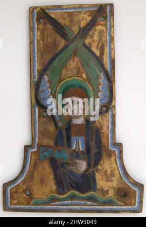 Art inspiré par la plaque d'une Croix avec l'homme ailé de Saint Matthieu, ca. 1185–95, fabriqué à Limoges, France, français, cuivre : gravé, crépi et doré; émail de champlevé: bleu foncé et clair, turquoise profond, translucide foncé et opaque vert moyen, jaune, rouge, rose et blanc, Œuvres classiques modernisées par Artotop avec une touche de modernité. Formes, couleur et valeur, impact visuel accrocheur sur l'art émotions par la liberté d'œuvres d'art d'une manière contemporaine. Un message intemporel qui cherche une nouvelle direction créative. Artistes qui se tournent vers le support numérique et créent le NFT Artotop Banque D'Images