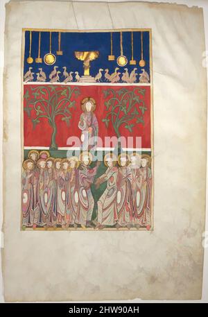 Art inspiré par la feuille d'un manuscrit de Beatus: L'ouverture du Cinquième Sceau, ca. 1180, fabriqué à Burgos, Castille-León, Espagne, Tempera, or, et encre sur parchemin, total (folio): 17 1/2 x 11 13/16 po. (44,4 x 30 cm), manuscrits et illuminations, Beatus illustré, oeuvres classiques modernisées par Artotop avec une touche de modernité. Formes, couleur et valeur, impact visuel accrocheur sur l'art émotions par la liberté d'œuvres d'art d'une manière contemporaine. Un message intemporel qui cherche une nouvelle direction créative. Artistes qui se tournent vers le support numérique et créent le NFT Artotop Banque D'Images