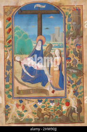 Art inspiré par la feuille de Manuscript avec la Pieta, d'un livre des heures, le dernier quart de siècle 15th, français du Nord, Tempera, encre, et l'or de coquillages sur parchemin, total: 5 9/16 x 3 15/16 po. (14,1 x 10 cm), manuscrits et illuminations, oeuvres classiques modernisées par Artotop avec une touche de modernité. Formes, couleur et valeur, impact visuel accrocheur sur l'art émotions par la liberté d'œuvres d'art d'une manière contemporaine. Un message intemporel qui cherche une nouvelle direction créative. Artistes qui se tournent vers le support numérique et créent le NFT Artotop Banque D'Images