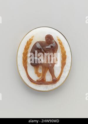 Art inspiré par Cameo avec Hercules et le Lion Nemean dans un Garland, ca. 1220–40, sud-italien, Sardonyx avec cadre or moderne, total : 1 5/8 x 1 7/16 x 5/16in. (4,2 x 3,6 x 0,8cm), oeuvre Lapidaire-Sardonyx, la cour de Frederick II a activement promu la collecte et la création, oeuvres classiques modernisées par Artotop avec un peu de modernité. Formes, couleur et valeur, impact visuel accrocheur sur l'art émotions par la liberté d'œuvres d'art d'une manière contemporaine. Un message intemporel qui cherche une nouvelle direction créative. Artistes qui se tournent vers le support numérique et créent le NFT Artotop Banque D'Images