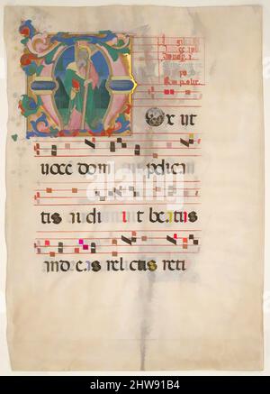 Art inspiré par la feuille de Manuscript avec la Fête de Saint Andrew dans un premier M, d'un Antiphonaire, deuxième moitié 15th siècle, fait à Florence, Italie, Italien, Tempéra, Encre et or sur papier parchemin, total : 22 1/4 x 15 3/4 po. (56,5 x 40 cm), manuscrits et illuminations, Maître de, oeuvres classiques modernisées par Artotop avec une touche de modernité. Formes, couleur et valeur, impact visuel accrocheur sur l'art émotions par la liberté d'œuvres d'art d'une manière contemporaine. Un message intemporel qui cherche une nouvelle direction créative. Artistes qui se tournent vers le support numérique et créent le NFT Artotop Banque D'Images