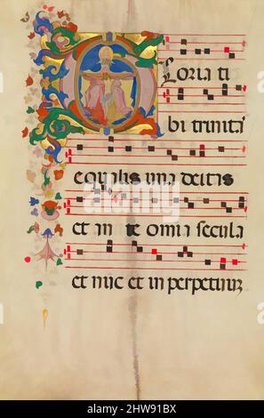 Art inspiré par la feuille de Manuscript avec la Trinité dans un premier G, d'un Antiphonaire, deuxième demi 15th-siècle, fait à Florence, Italie, italien, Tempera, Encre et or sur papier parchemin, total : 22 5/16 x 15 11/16 po. (56,7 x 39,9 cm), manuscrits et illuminations, Maître de la, oeuvres classiques modernisées par Artotop avec une touche de modernité. Formes, couleur et valeur, impact visuel accrocheur sur l'art émotions par la liberté d'œuvres d'art d'une manière contemporaine. Un message intemporel qui cherche une nouvelle direction créative. Artistes qui se tournent vers le support numérique et créent le NFT Artotop Banque D'Images