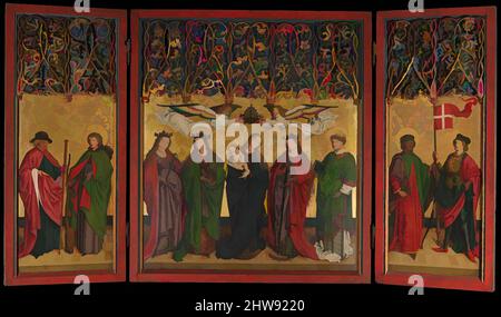 Art inspiré par l'autel Burg Weiler Triptych (retable avec la Vierge à l'enfant et les Saints), ca. 1470, fabriqué en Bade-Wurtemberg (Nordwürttemberg), Rhénanie-du-Moyen, Allemagne, allemand, huile sur bois, masse dorée, panneau central : 68 1/2 x 60 po. (174 x 152,4 cm); chaque aile; 68 1/2 x 26, oeuvres classiques modernisées par Artotop avec une touche de modernité. Formes, couleur et valeur, impact visuel accrocheur sur l'art émotions par la liberté d'œuvres d'art d'une manière contemporaine. Un message intemporel qui cherche une nouvelle direction créative. Artistes qui se tournent vers le support numérique et créent le NFT Artotop Banque D'Images