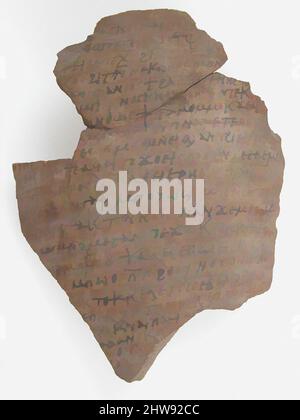 Art inspiré par Ostrakon avec une lettre de Papnoute et Epiphanius à Cyriacus, 600, fait à Thèbes, Égypte byzantine, copte, Fragment de poterie avec inscription à l'encre, 4 15/16 x 2 1/2 po (12,5 x 6,3 cm), céramique, œuvres classiques modernisées par Artotop avec une touche de modernité. Formes, couleur et valeur, impact visuel accrocheur sur l'art émotions par la liberté d'œuvres d'art d'une manière contemporaine. Un message intemporel qui cherche une nouvelle direction créative. Artistes qui se tournent vers le support numérique et créent le NFT Artotop Banque D'Images