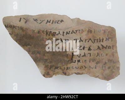 Art inspiré par Ostrakon avec une lettre d'Enoch à ses parents, 600, fait à Thèbes, Égypte byzantine, copte, Calcaire avec inscription à l'encre, 5 7/8 x 3 3/8 po (14,9 x 8,6 cm), céramique, œuvres classiques modernisées par Artotop avec une touche de modernité. Formes, couleur et valeur, impact visuel accrocheur sur l'art émotions par la liberté d'œuvres d'art d'une manière contemporaine. Un message intemporel qui cherche une nouvelle direction créative. Artistes qui se tournent vers le support numérique et créent le NFT Artotop Banque D'Images